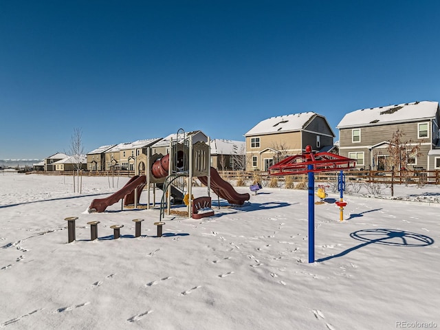 view of snow covered playground