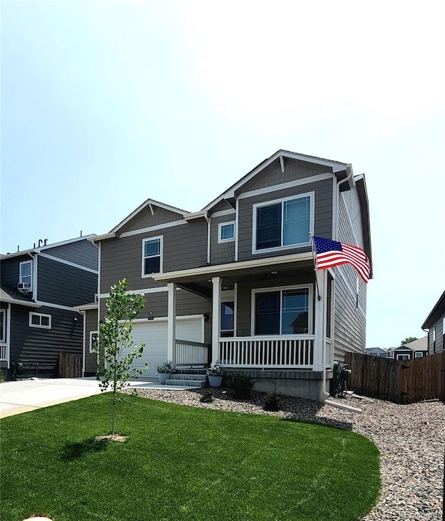 2300 Mountain Sky Dr, Fort Lupton, CO 80621 - craftsman inspired home with a porch, a garage, and concrete driveway