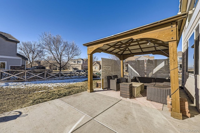 view of patio / terrace with an outdoor hangout area and a gazebo