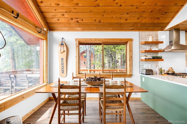 489 Harris Dr, Idaho Springs, CO 80452 - dining area with lofted ceiling, wooden ceiling, and wood finished floors