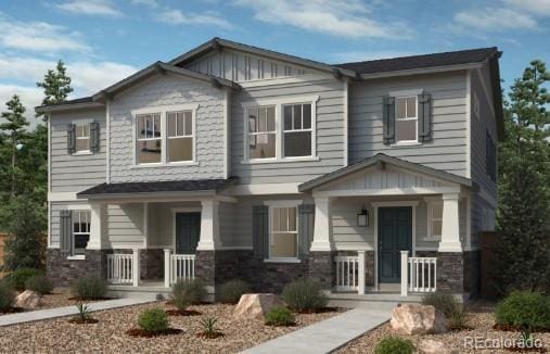 5233 N Elk St, Aurora, CO 80019 - craftsman inspired home with covered porch, stone siding, and board and batten siding