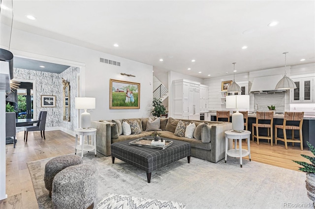 living room with light wood-type flooring