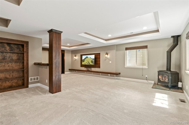2815 Dreamcatcher Loop, Castle Rock, CO 80109 - below grade area featuring a wood stove, carpet, and recessed lighting