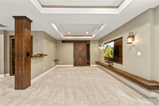2815 Dreamcatcher Loop, Castle Rock, CO 80109 - cinema with a raised ceiling, light colored carpet, and recessed lighting