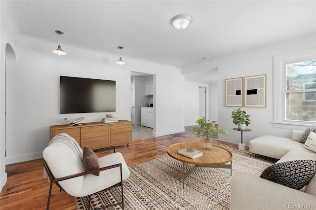 living room with light hardwood / wood-style floors