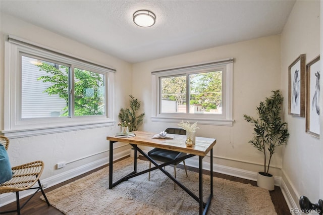 1633 Gaylord St, Denver, CO 80206 - office space featuring baseboards, wood finished floors, and a textured ceiling