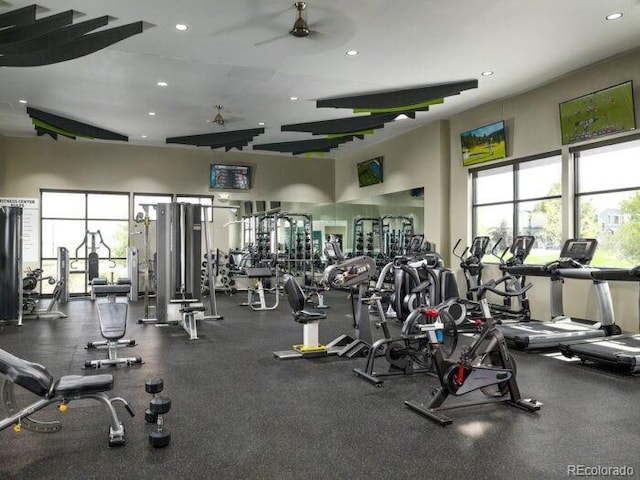 275 Gold Maple St, Brighton, CO 80601 - gym featuring plenty of natural light, a ceiling fan, and recessed lighting