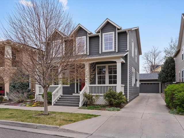 2880 Emporia Ct, Denver, CO 80238 - view of front facade with a porch, an outdoor structure, and a garage