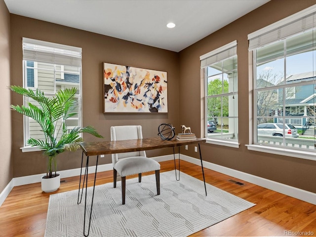 2880 Emporia Ct, Denver, CO 80238 - office area with baseboards, wood finished floors, and recessed lighting