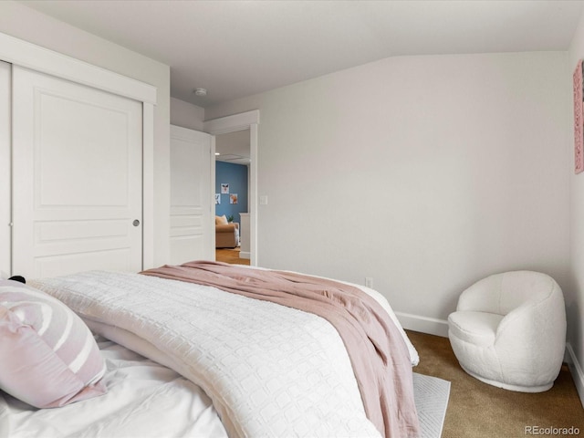 2880 Emporia Ct, Denver, CO 80238 - carpeted bedroom featuring baseboards, a closet, and vaulted ceiling