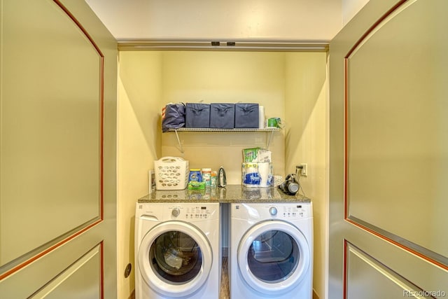 laundry room with laundry area and washing machine and clothes dryer