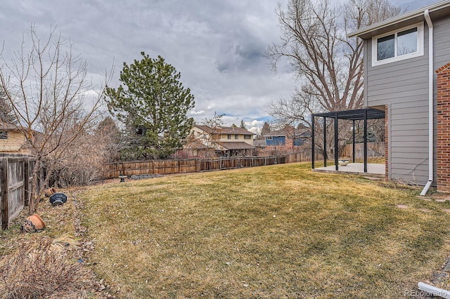 view of yard with a patio area and a fenced backyard