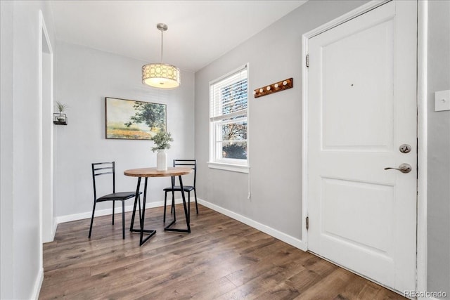 dining area with dark wood-type flooring