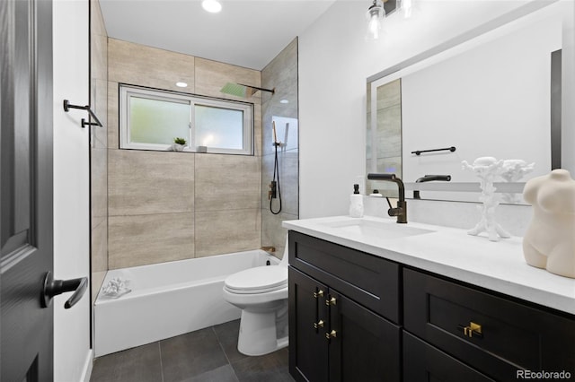 982 S Holly St, Denver, CO 80246 - full bathroom featuring vanity, toilet, shower / tub combination, and tile patterned flooring