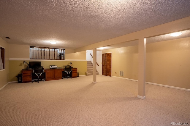4255 Loch Lomond Ln, Colorado Springs, CO 80909 - carpeted home office featuring a textured ceiling and baseboards