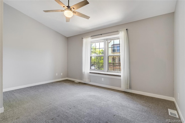 6840 Goldcrest Ct, Colorado Springs, CO 80919 - carpeted empty room with ceiling fan, baseboards, and vaulted ceiling