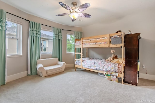 bedroom with carpet flooring and ceiling fan