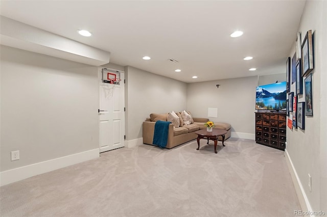 living room with light carpet