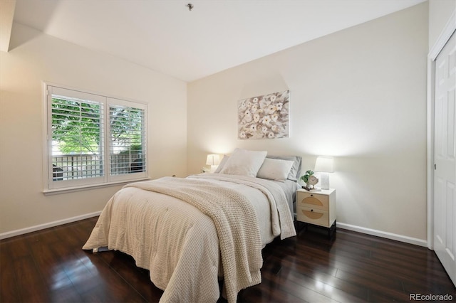 2895 W Riverwalk Cir Unit 104, Littleton, CO 80123 - bedroom featuring baseboards, dark wood-type flooring, and a closet