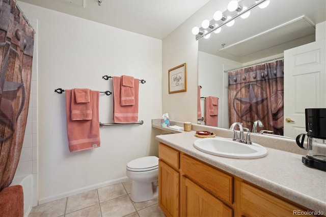 2895 W Riverwalk Cir Unit 104, Littleton, CO 80123 - full bath featuring tile patterned flooring, vanity, toilet, baseboards, and shower / bath combo