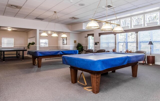 2895 W Riverwalk Cir Unit 104, Littleton, CO 80123 - playroom with billiards table, carpet flooring, and a paneled ceiling