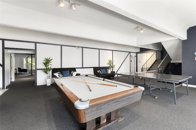 555 E 10th Ave Unit 206, Denver, CO 80203 - recreation room featuring carpet, pool table, and rail lighting