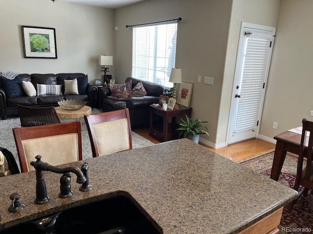 living room featuring light hardwood / wood-style floors and sink