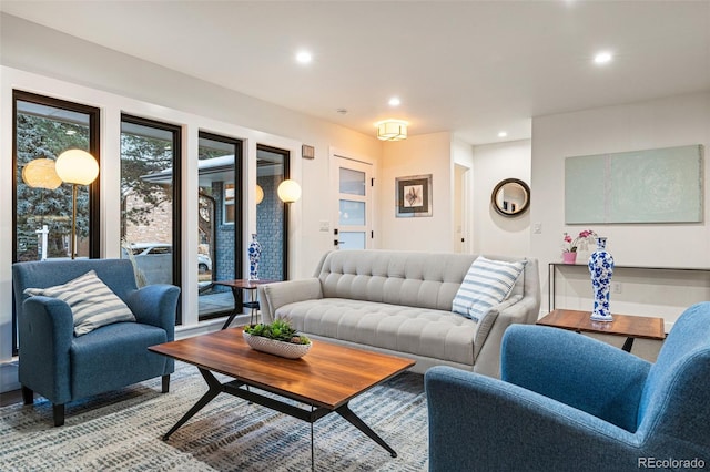 living area with recessed lighting