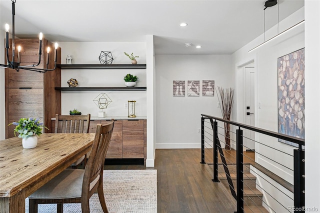 3275 19th St, Boulder, CO 80304 - dining area with a chandelier, recessed lighting, dark wood-style floors, and baseboards
