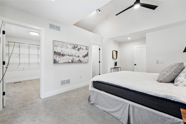 3275 19th St, Boulder, CO 80304 - carpeted bedroom with vaulted ceiling, baseboards, a spacious closet, and ceiling fan