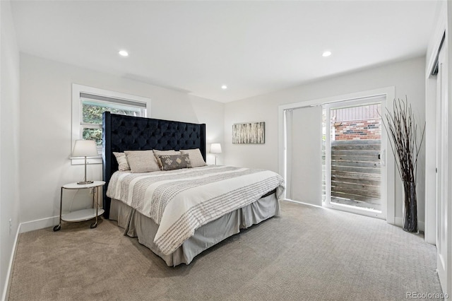 3275 19th St, Boulder, CO 80304 - bedroom featuring light colored carpet, baseboards, recessed lighting, and access to outside