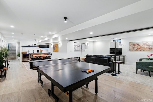 3275 19th St, Boulder, CO 80304 - playroom featuring wine cooler, light wood finished floors, recessed lighting, and baseboards