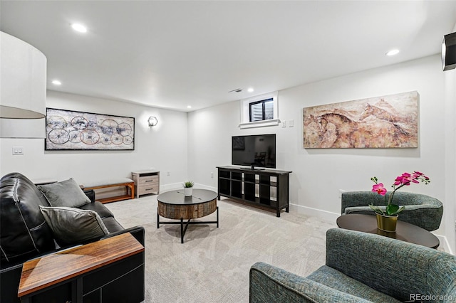 3275 19th St, Boulder, CO 80304 - living room featuring light colored carpet, recessed lighting, and baseboards