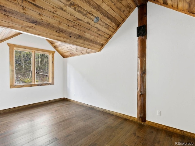 bonus room featuring lofted ceiling, hardwood / wood-style floors, and wooden ceiling