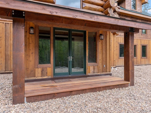 doorway to property featuring french doors