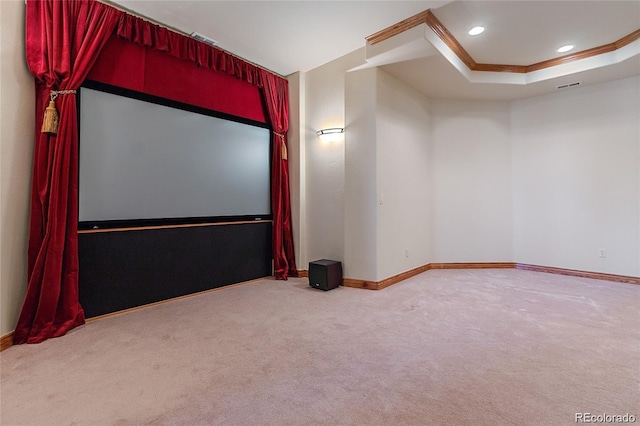 11541 Warrington Ct, Parker, CO 80138 - cinema room with carpet, crown molding, baseboards, and recessed lighting