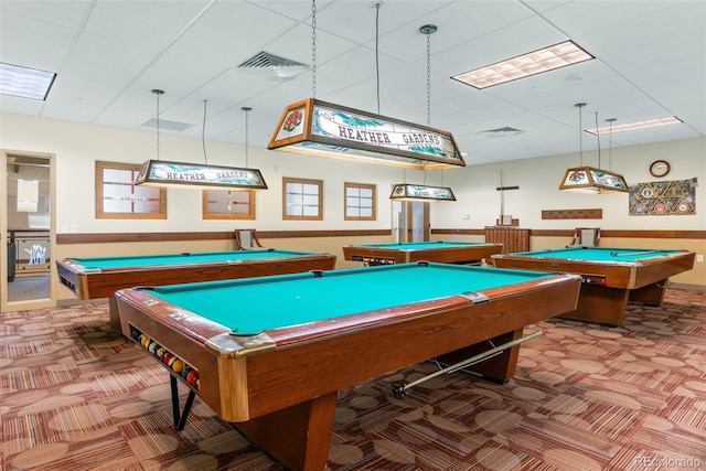 3022 S Wheeling Way Unit 109, Aurora, CO 80014 - rec room with pool table, carpet floors, and a paneled ceiling