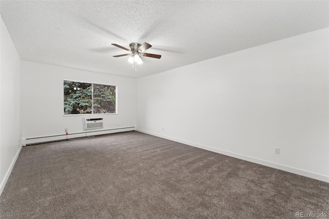 3022 S Wheeling Way Unit 109, Aurora, CO 80014 - unfurnished room with ceiling fan, a baseboard radiator, dark colored carpet, a textured ceiling, and baseboards
