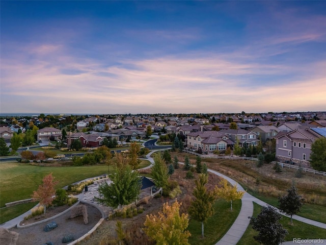 view of aerial view at dusk