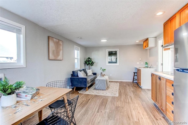 784 S 3rd Ave, Brighton, CO 80601 - living area featuring a textured ceiling, light wood-style floors, recessed lighting, and baseboards