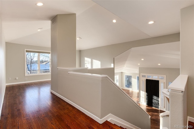 hall featuring dark wood-type flooring