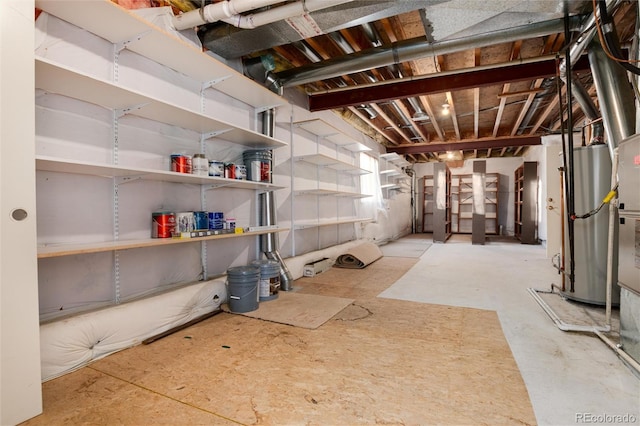 basement featuring gas water heater