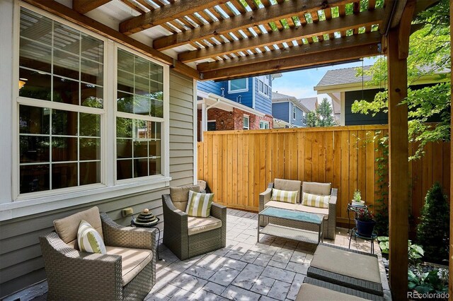 2723 Galena St, Denver, CO 80238 - view of patio / terrace featuring a pergola and an outdoor hangout area