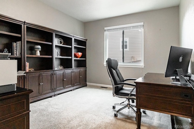 home office featuring light carpet