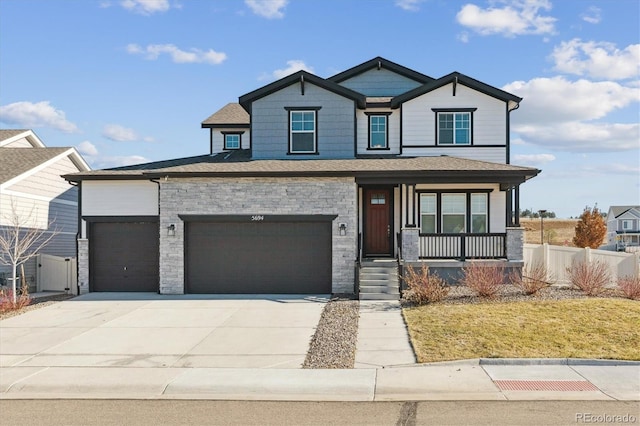 craftsman-style house featuring a porch and a garage