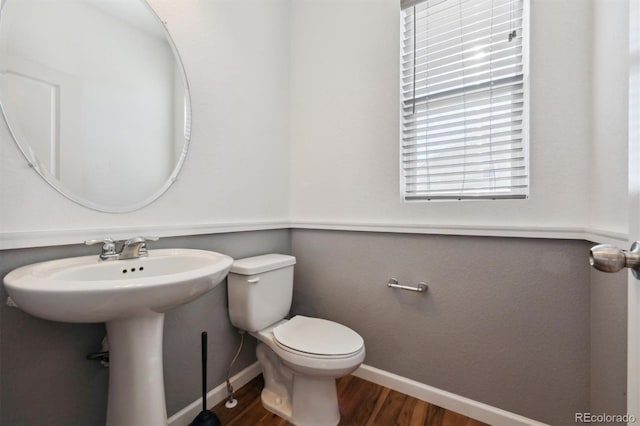 bathroom with hardwood / wood-style floors and toilet