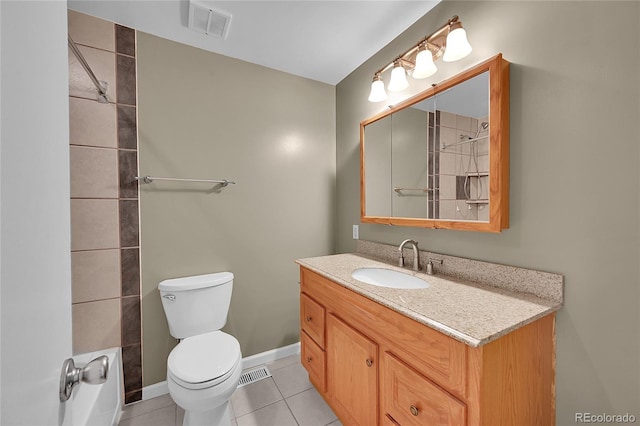 bathroom featuring toilet, vanity, tile patterned flooring, and visible vents