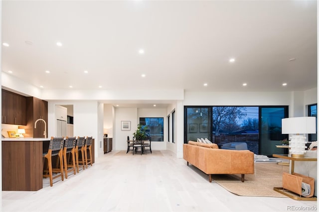 living room with light wood-type flooring