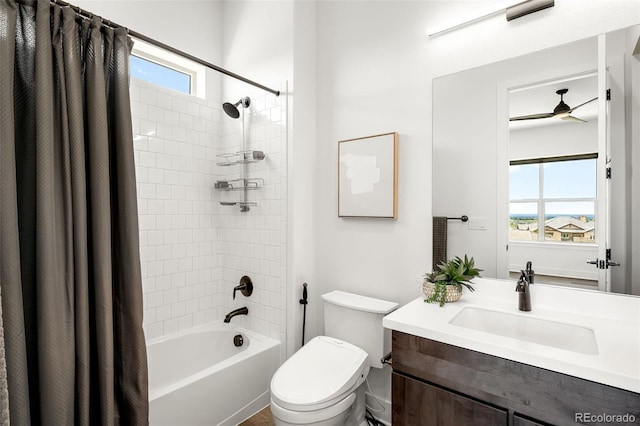 16262 W 95th Ln, Arvada, CO 80007 - full bathroom with shower / bath combo, vanity, and a ceiling fan