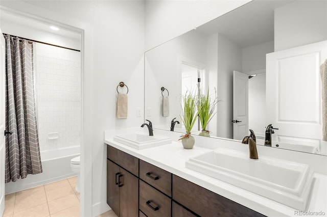 16262 W 95th Ln, Arvada, CO 80007 - bathroom featuring double vanity, shower / bath combination with curtain, and tile patterned floors